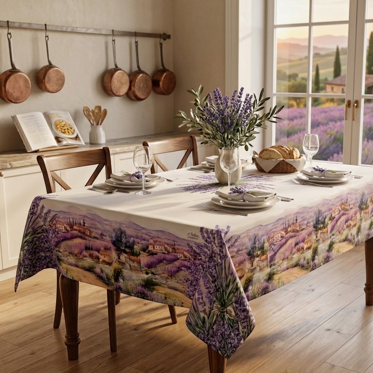 Tovaglia in puro cotone stampa digitale - Campi di Lavanda