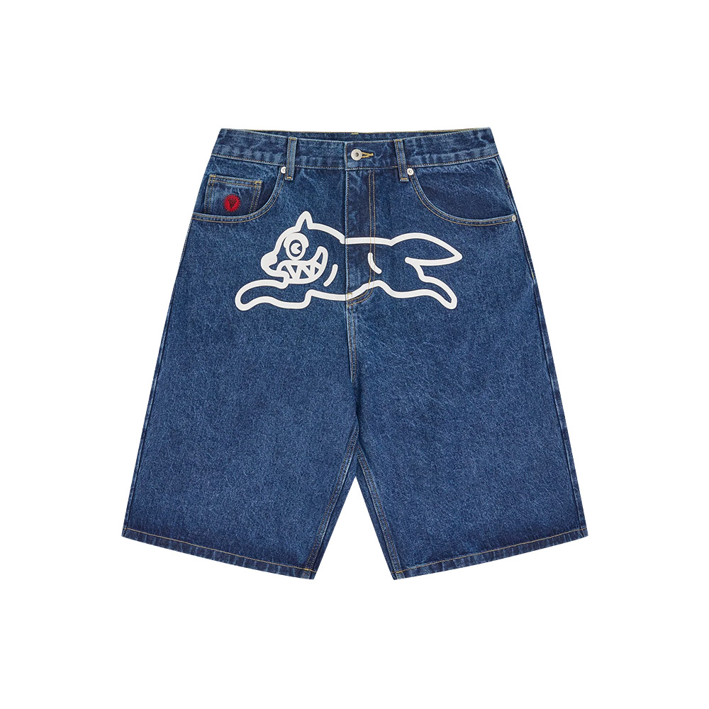 ICECREAM Pantaloncini Denim Shorts Running Dog Triple Scoop Mid Wash Blue 