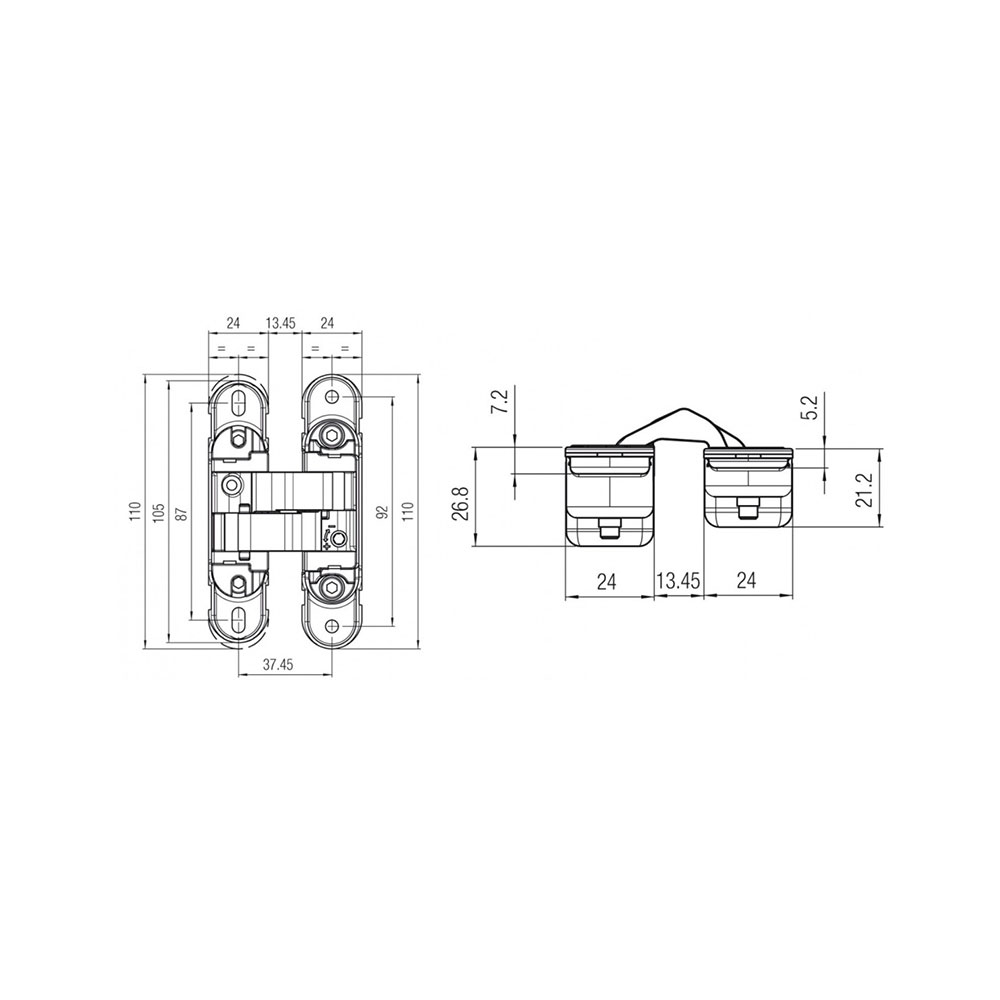 Cerniera Invisibile K1019 per Porte  Cromo Satinato 105x24 mm con Cover Magnetica