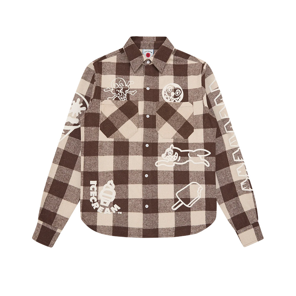 ICECREAM Camicia Shirt LS Multi Logo Check Brown 