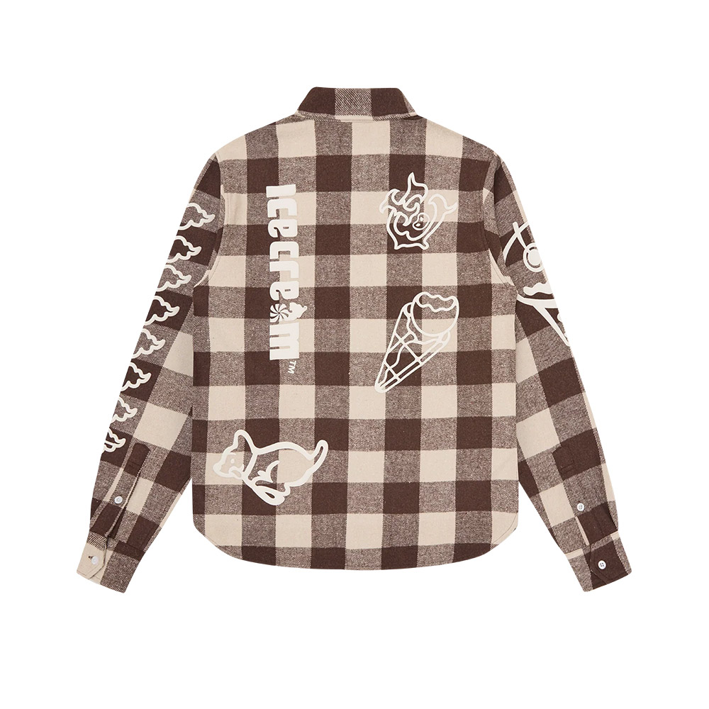 ICECREAM Camicia Shirt LS Multi Logo Check Brown 