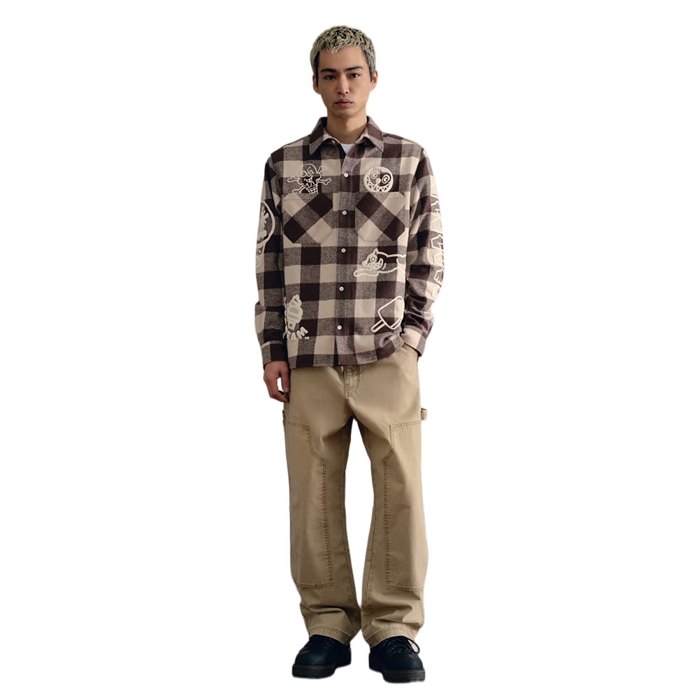 ICECREAM Camicia Shirt LS Multi Logo Check Brown 