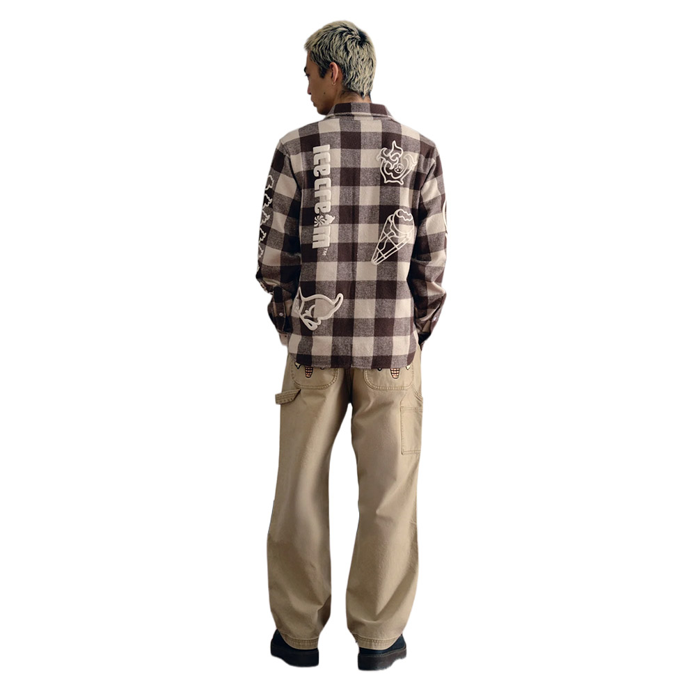 ICECREAM Camicia Shirt LS Multi Logo Check Brown 