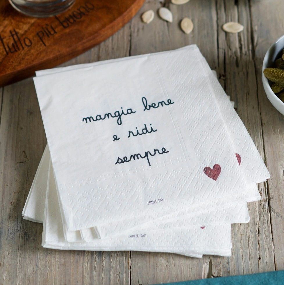 Set 20 tovaglioli in carta Mangia bene e ridi sempre