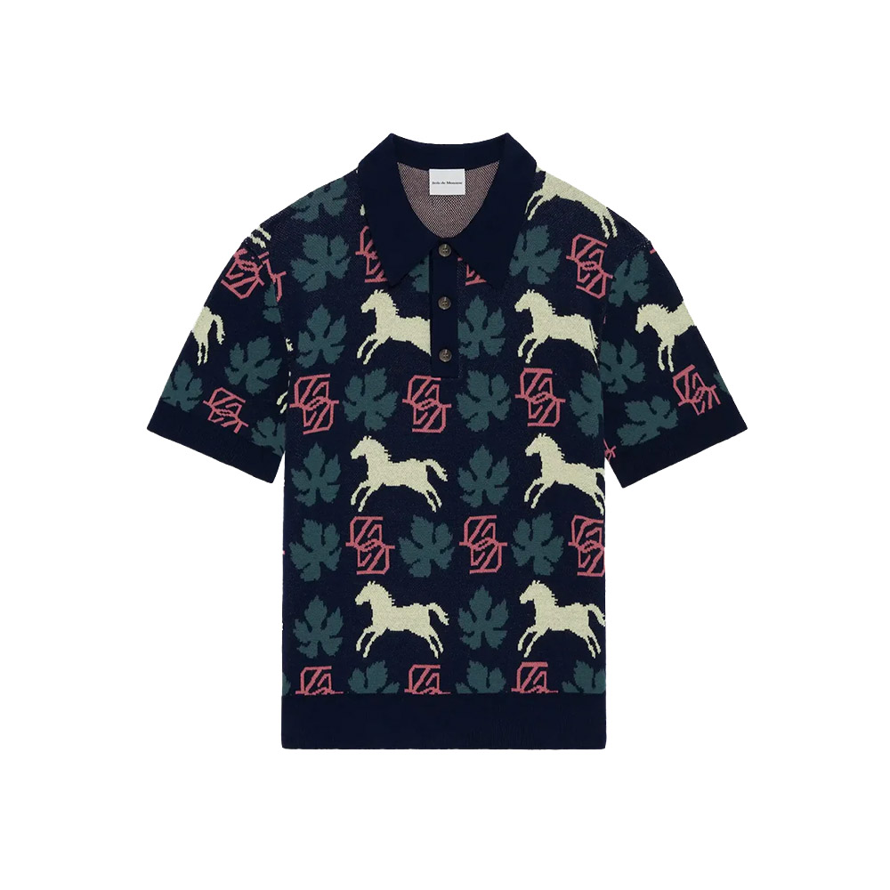 DRÔLE DE MONSIEUR Polo Knit Horse Monogram Navy 