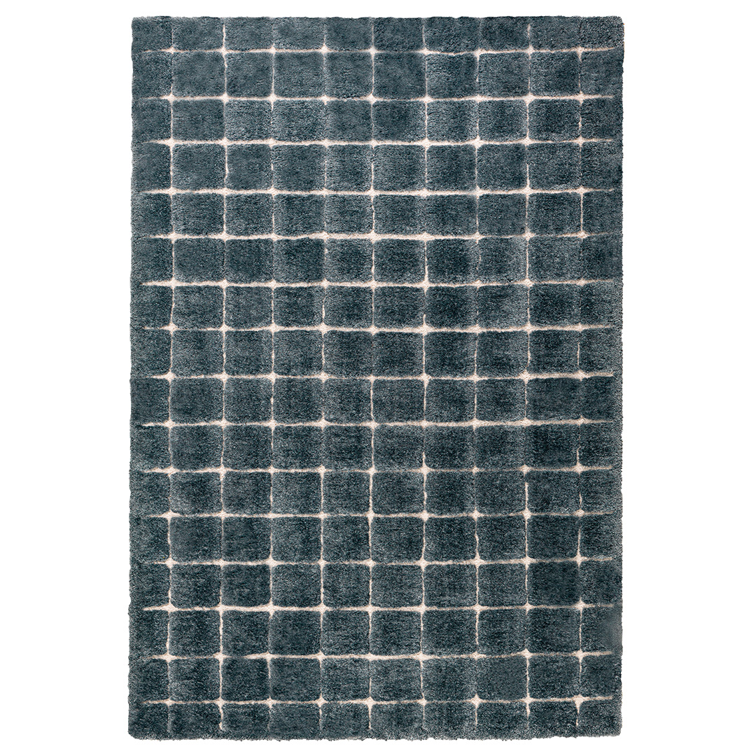Geometrische Eleganz in sattem Blau: Der Teppich VELLUTO 2 BLU für moderne Wohnräume