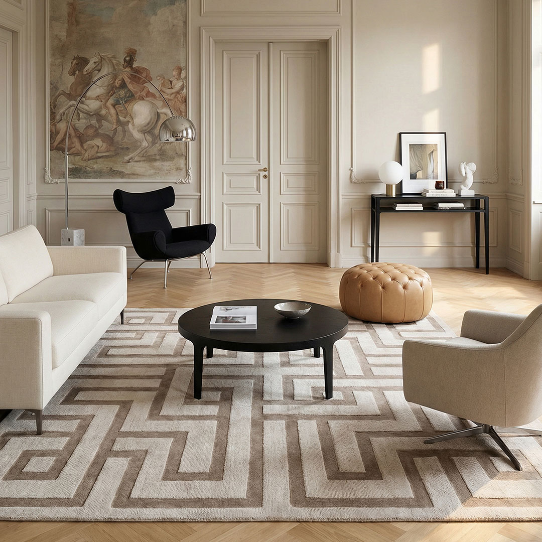 LABYRINTH MINK – Geometria Elegante e Comfort Setoso per Ambienti Raffinati