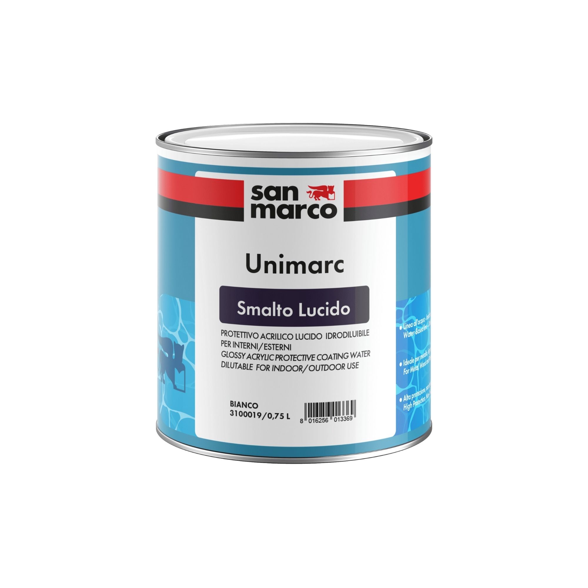UNIMARC SMALTO LUCIDO Smalto per legno, metallo e ceramica a effetto lucido; permette di ottenere superfici traspiranti e idrorepellenti. | San Marco