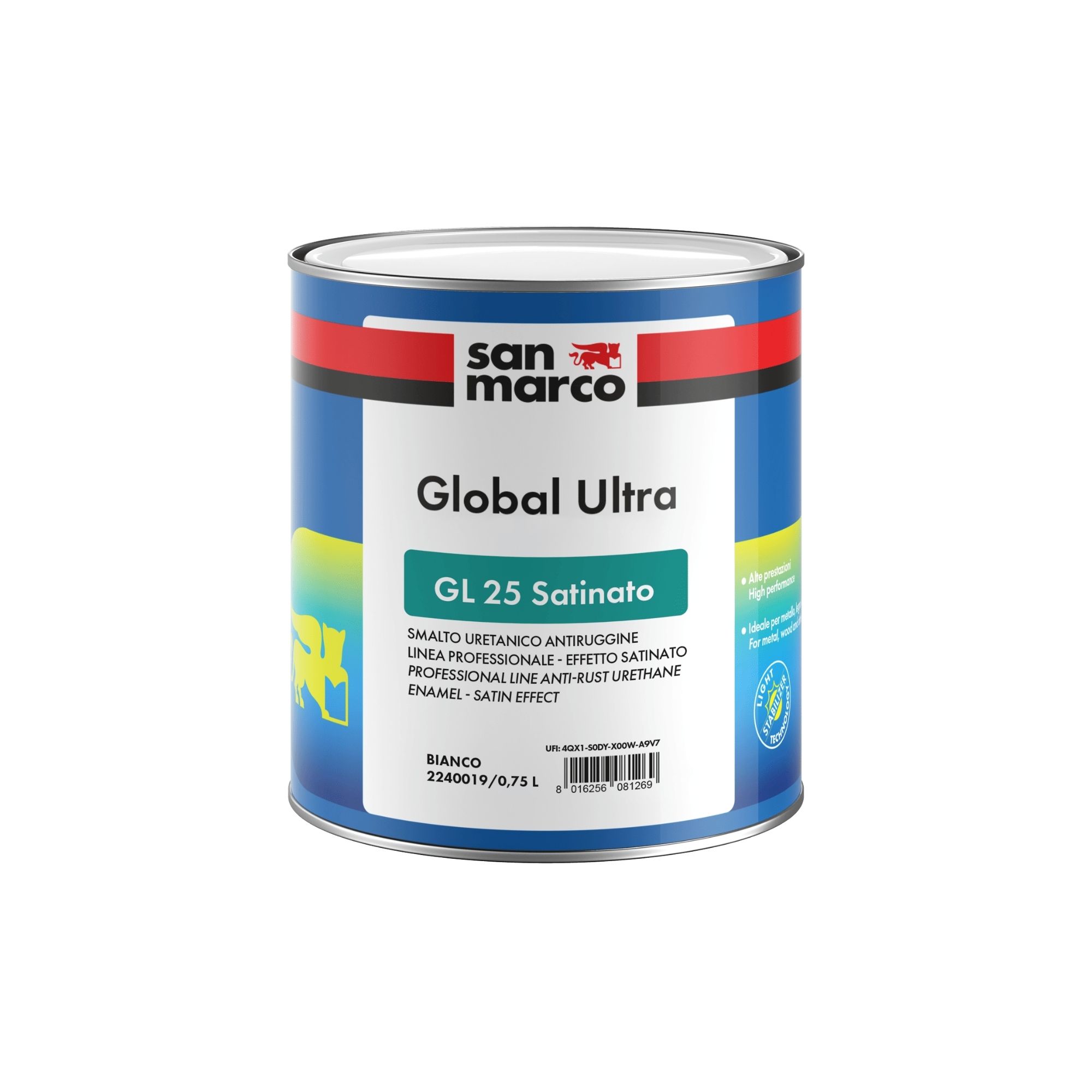 GLOBAL ULTRA GL 25 SATINATO Smalto per ferro e legno ad effetto satinato; crea una barriera protettiva, anticorrosiva e antiruggine. | San Marco