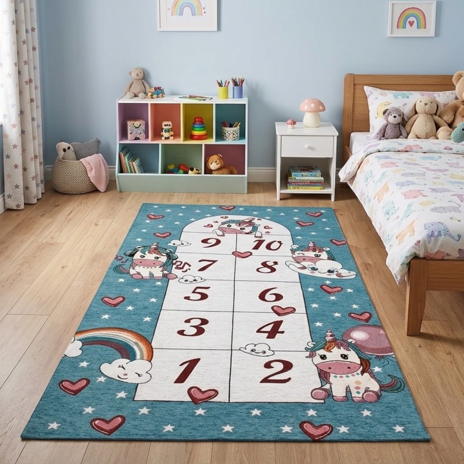 Tappeto Cameretta con Antiscivolo - Unicorno Azzurro