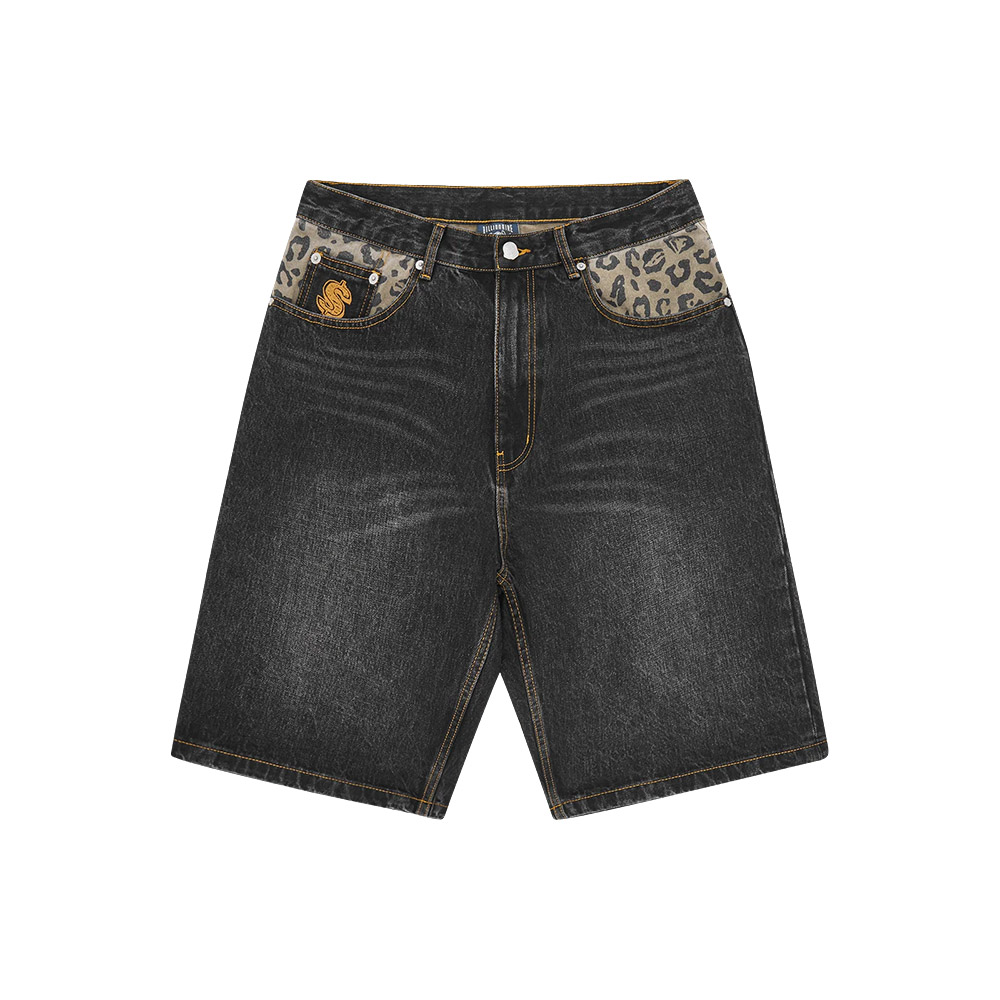 BILLIONAIRE BOYS CLUB Pantaloncini Denim Shorts Leopard Print Panel Astro 