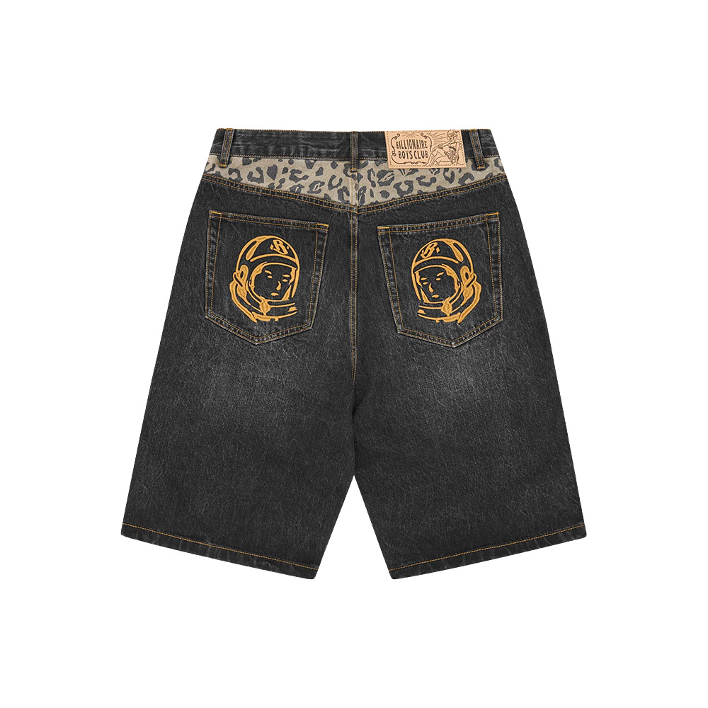BILLIONAIRE BOYS CLUB Pantaloncini Denim Shorts Leopard Print Panel Astro 