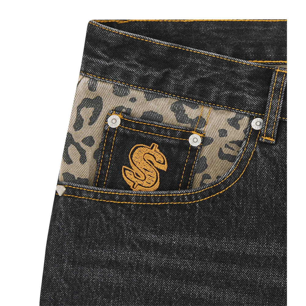 BILLIONAIRE BOYS CLUB Pantaloncini Denim Shorts Leopard Print Panel Astro 