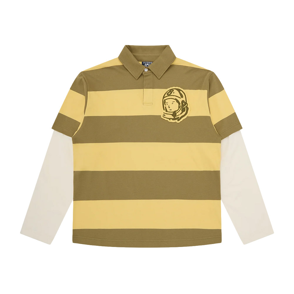 BILLIONAIRE BOYS CLUB Polo Rugby Shirt Applique Astro Layered Stripe LS Green Yellow