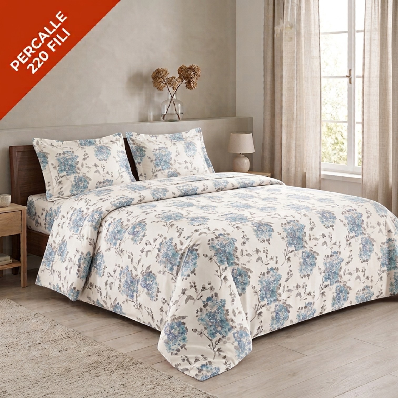 Completo letto cotone percalle Alix - 2 colori