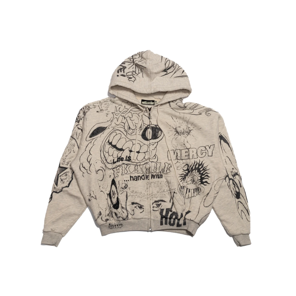 HELLSTAR Felpa Hoodie Zip Up Graffiti Grey 