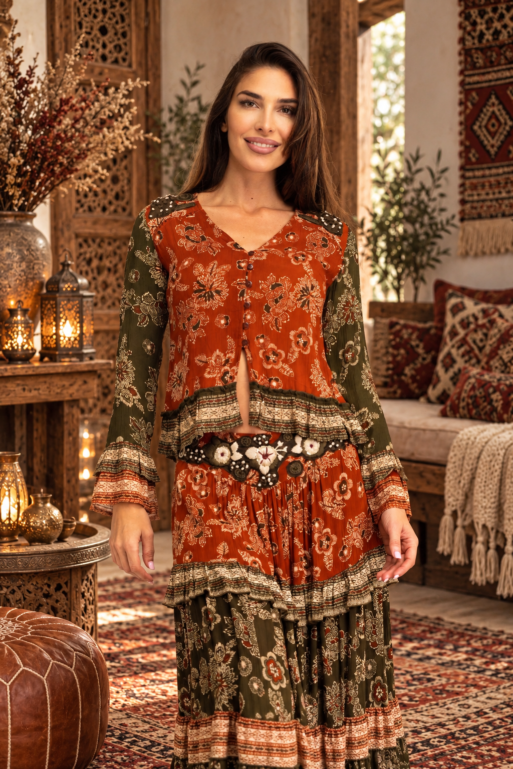 Gonna e Blusa gipsy fantasia floreale stile bohémien