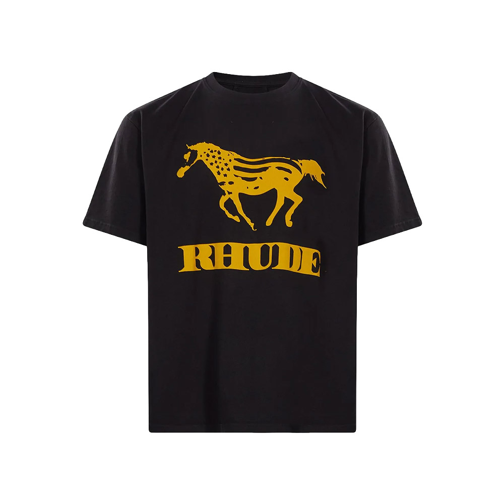 RHUDE Maglietta Maniche Corte Tee Dinero Vintage Black Yellow 