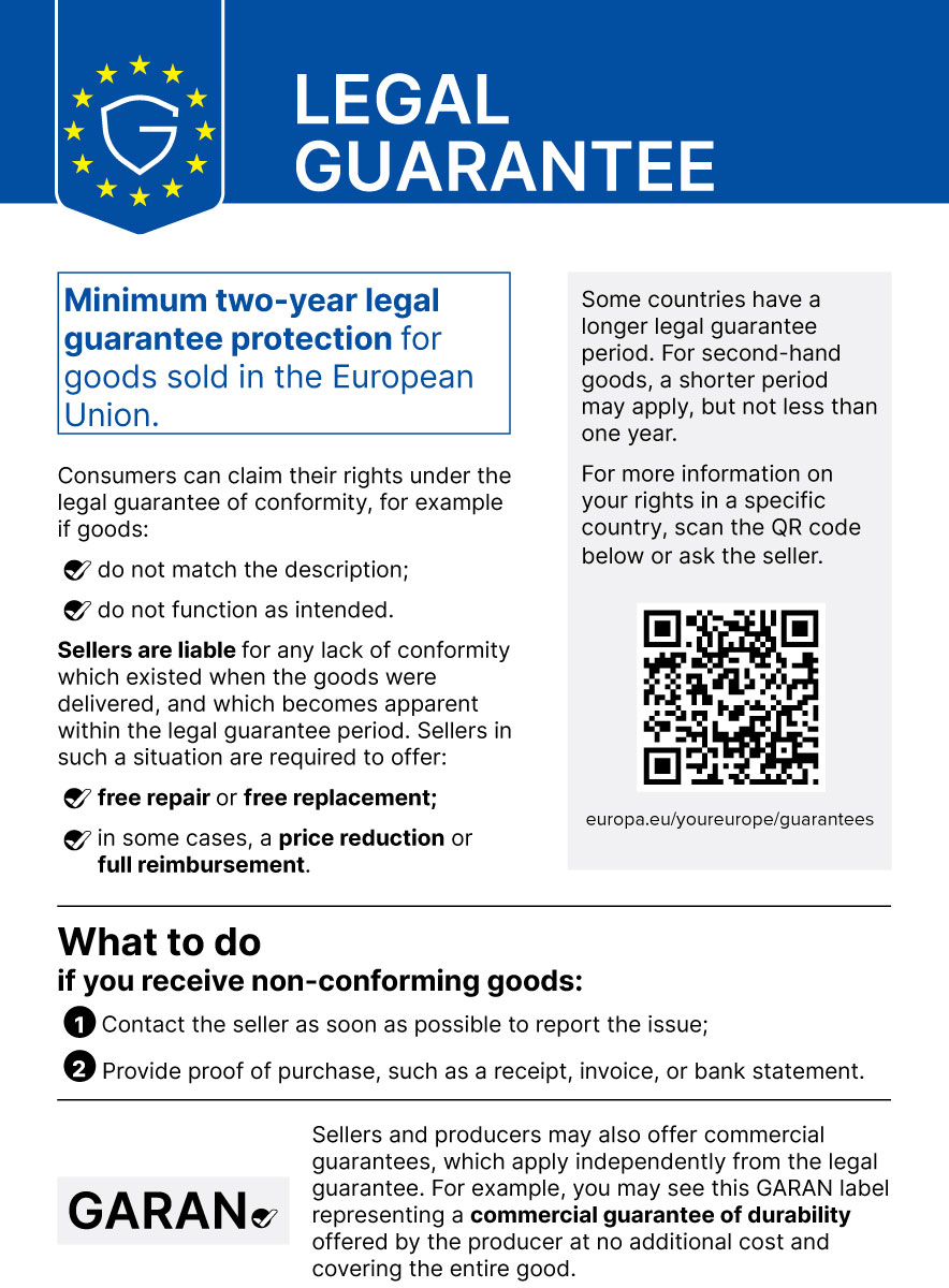 Avviso europeo Garanzia Legale di Conformità