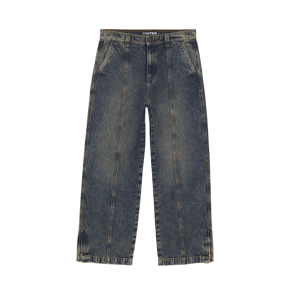 IUTER Pantalone Denim Pants Grid Zipped 