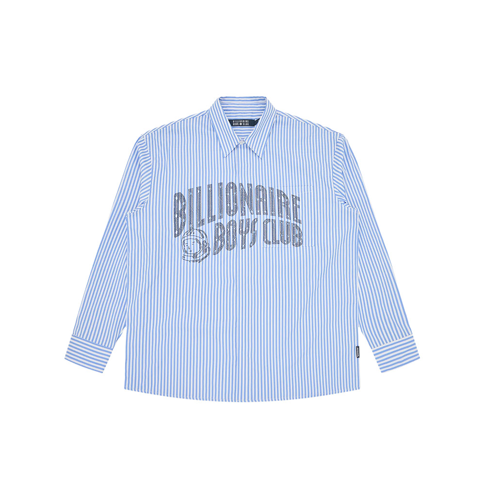BILLIONAIRE BOYS CLUB Camicia Shirt Striped Rhinestone Arch Logo 