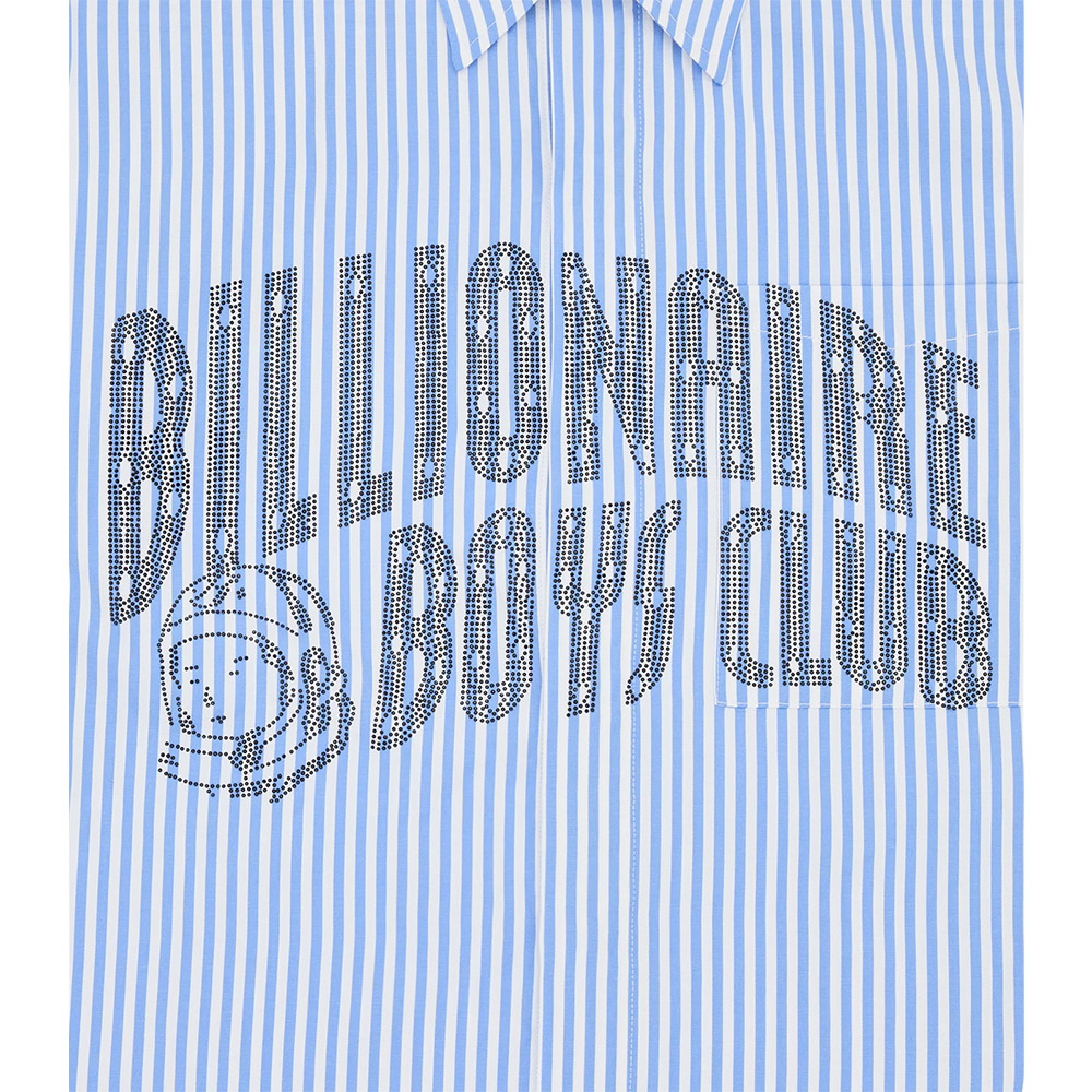 BILLIONAIRE BOYS CLUB Camicia Shirt Striped Rhinestone Arch Logo 