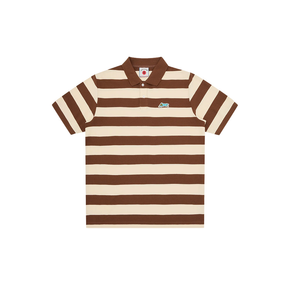 ICECREAM Polo Shirt Striped Running Dog Brown Ecru Striped