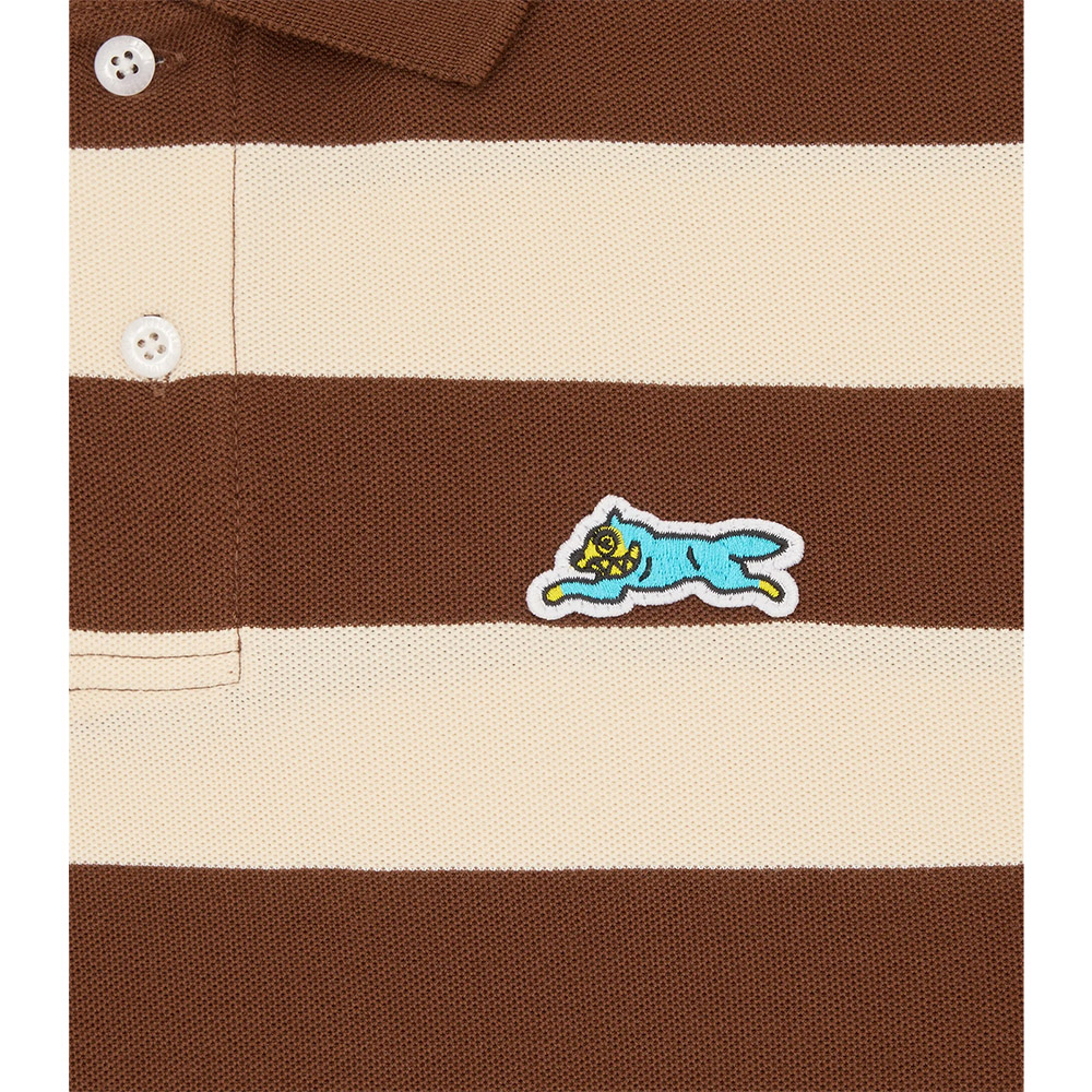 ICECREAM Polo Shirt Striped Running Dog Brown Ecru Striped