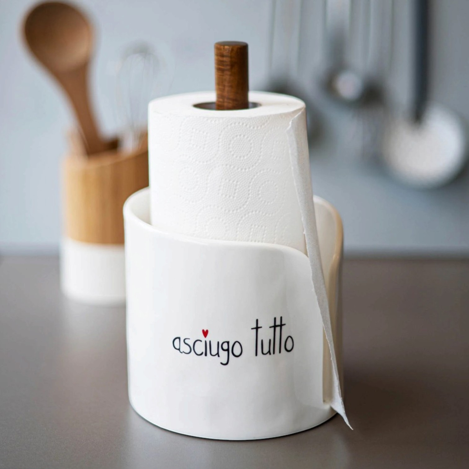 Portarotolo da cucina in gres porcellanato decoro Asciugo tutto