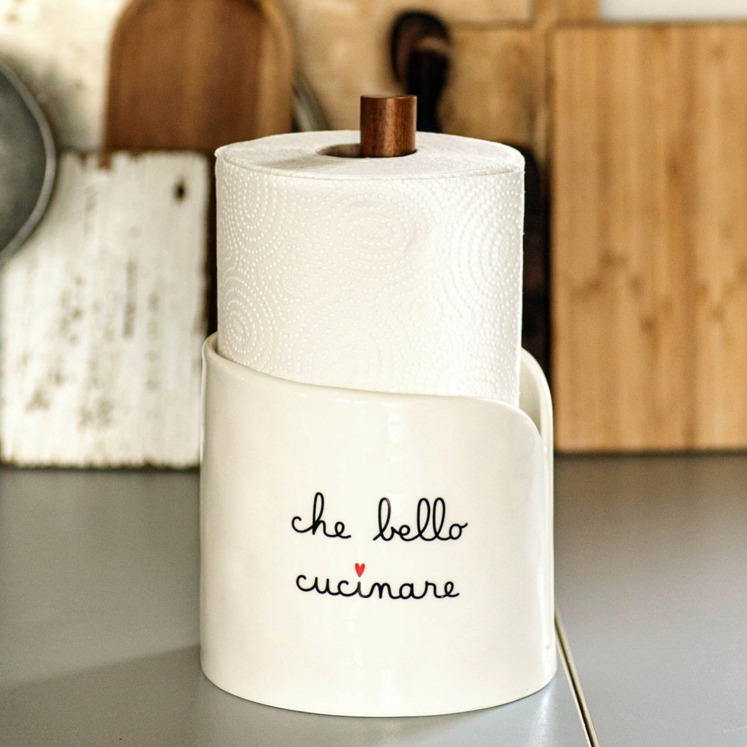 Portarotolo da cucina in gres porcellanato decoro Che Bello Cucinare