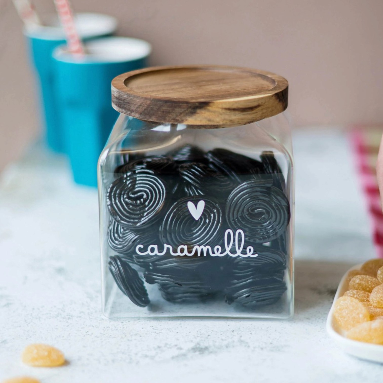 Barattolo tappo legno decoro Caramelle