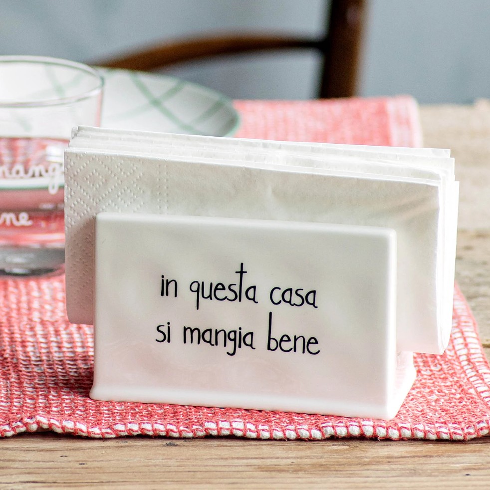 Portatovaglioli in gres decoro In questa casa si mangia bene