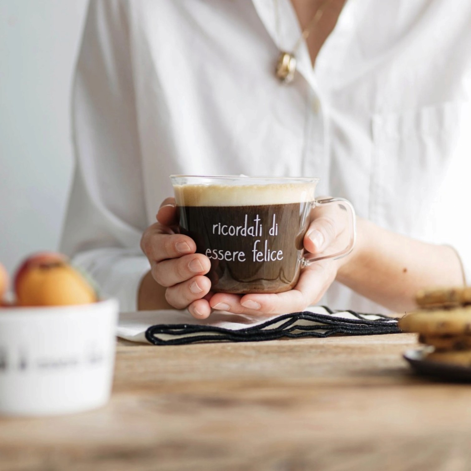 Set 2 tazze colazione in vetro Ricordati di essere felice