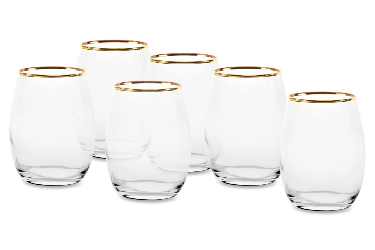 Set 6 Bicchieri Acqua Gold in Vetro con Bordo Oro