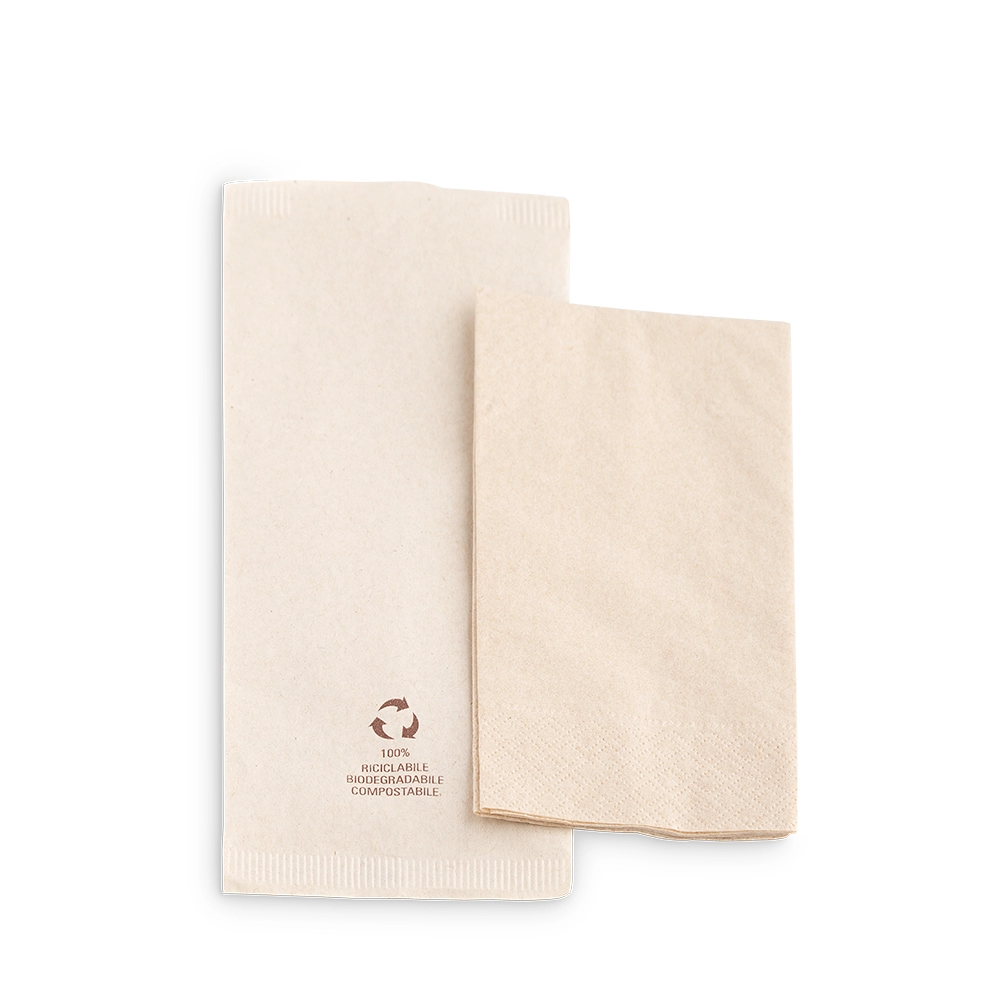 Busta portaposate in carta riciclata compostabile con tovagliolo Eco - Avana - View1