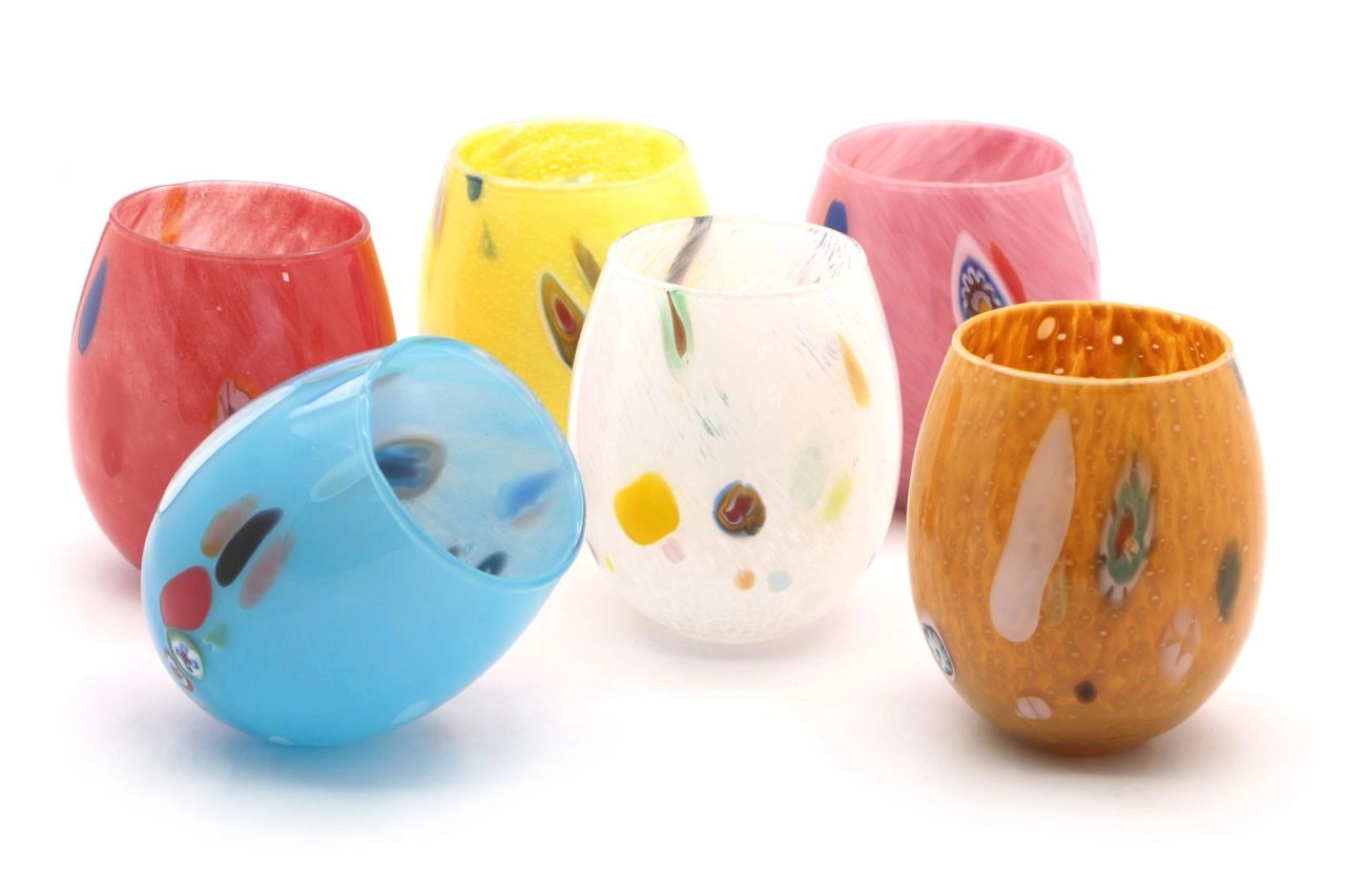 Set Di 6 Bicchieri Da Acqua In Vetro Colorato Memento - Colori Blu E Giallo Vibranti, Perfetti Per Tabelle E Feste
