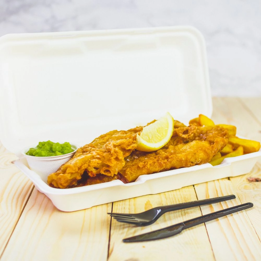 Contenitore asporto con coperchio biodegradabile LUNGO - 14,5X31X6cm - View2