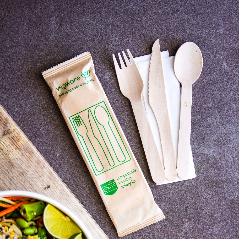 Tris di posate in legno imbustato carta (Tov.+For.+Col.+Cuc.) - View2