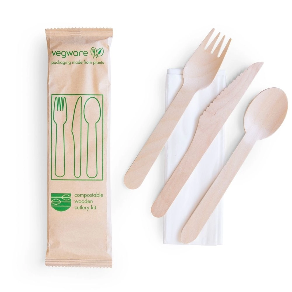 Tris di posate in legno imbustato carta (Tov.+For.+Col.+Cuc.) - Main view