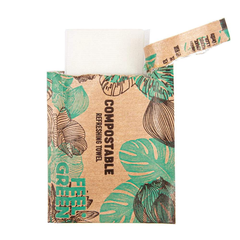 Salvietta rinfrescante compostabile imbustata singolarmente 6x8cm - View1