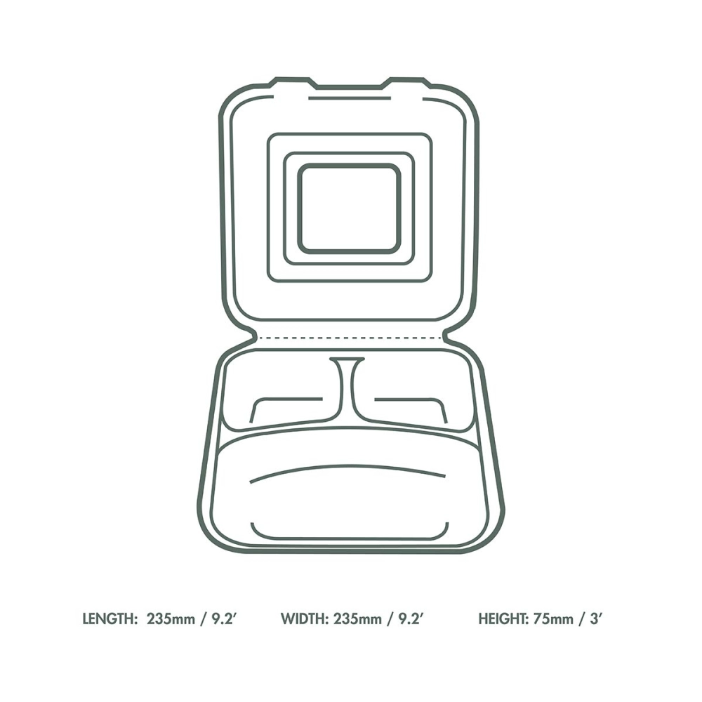 Contenitore asporto pasto con coperchio 3 scomparti - 23X23X7.5cm - PROMO - View1