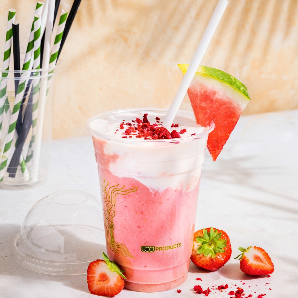 Bicchieri PLA trasparente Premium per Smoothies - tacca 300ml (360ml/12oz raso) - D96 - View2