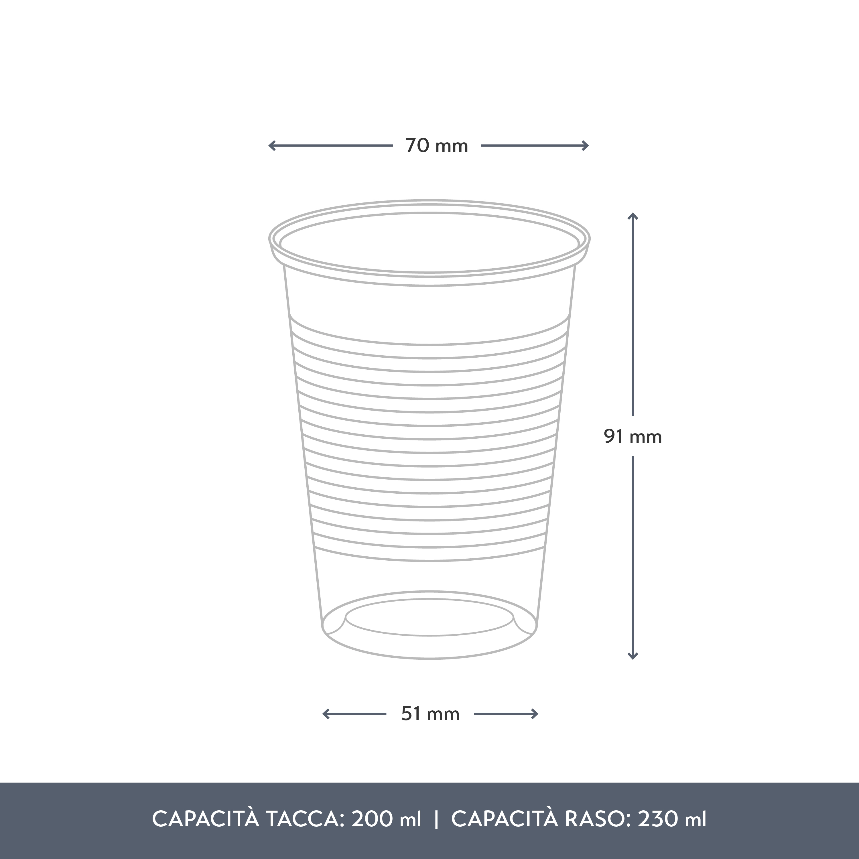 Bicchieri in PLA biodegradabili, tacca CE a 200ml (230ml raso) - SLIM D70 - View1
