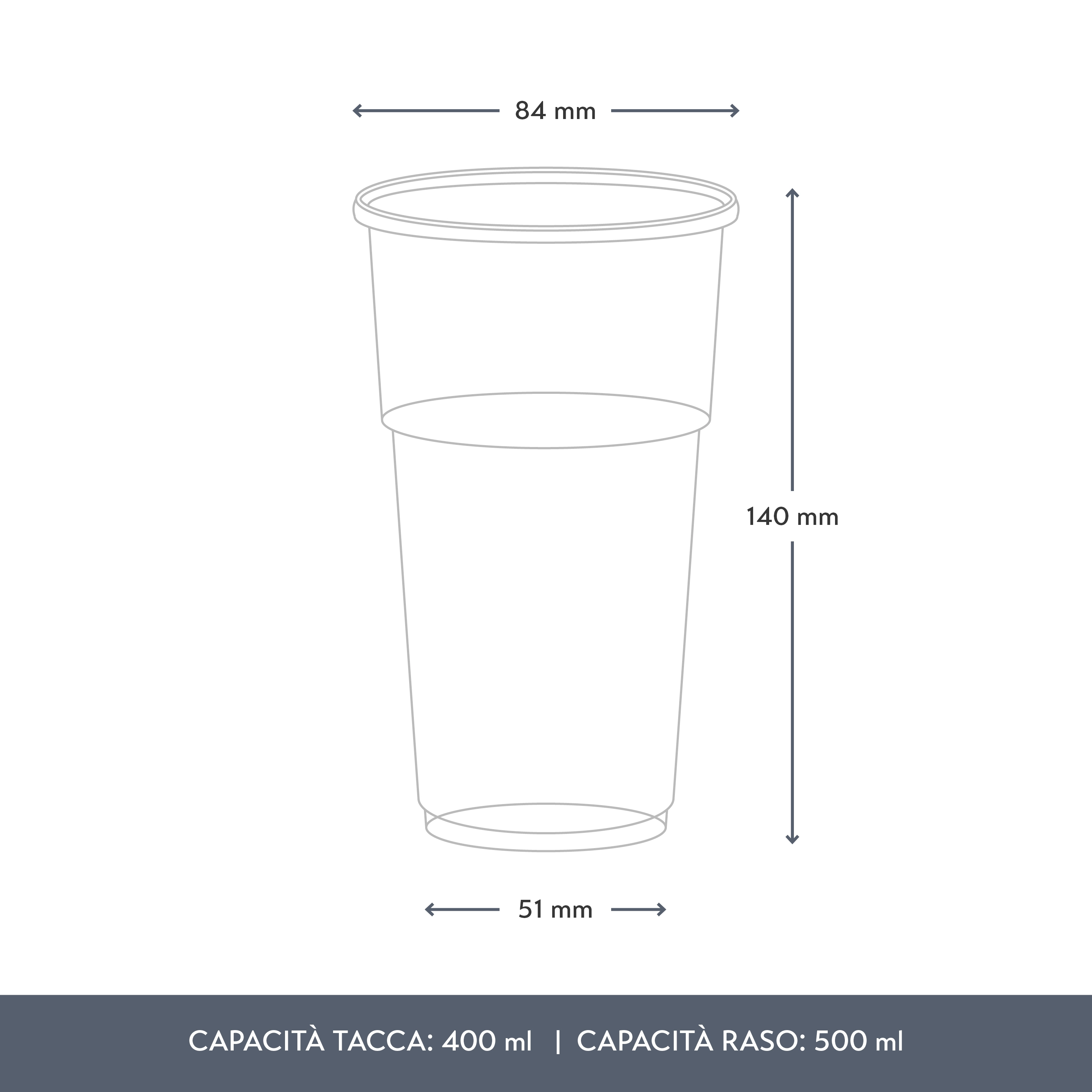 Bicchieri biodegradabili in PLA tacca CE 400ml  (raso 500ml)-D84 - View2