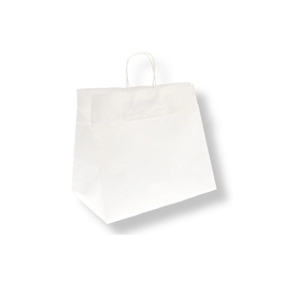 Shopper carta Bianca 90gr fondo largo per asporto -32X21X28,5h cm - Maniglia cordino - Main view
