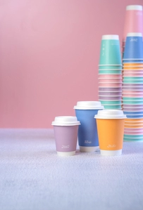 Bicchieri bio doppio strato 240ml - 8oz 'Feel Good' - D80 - colori assortiti - FINE SERIE - View1