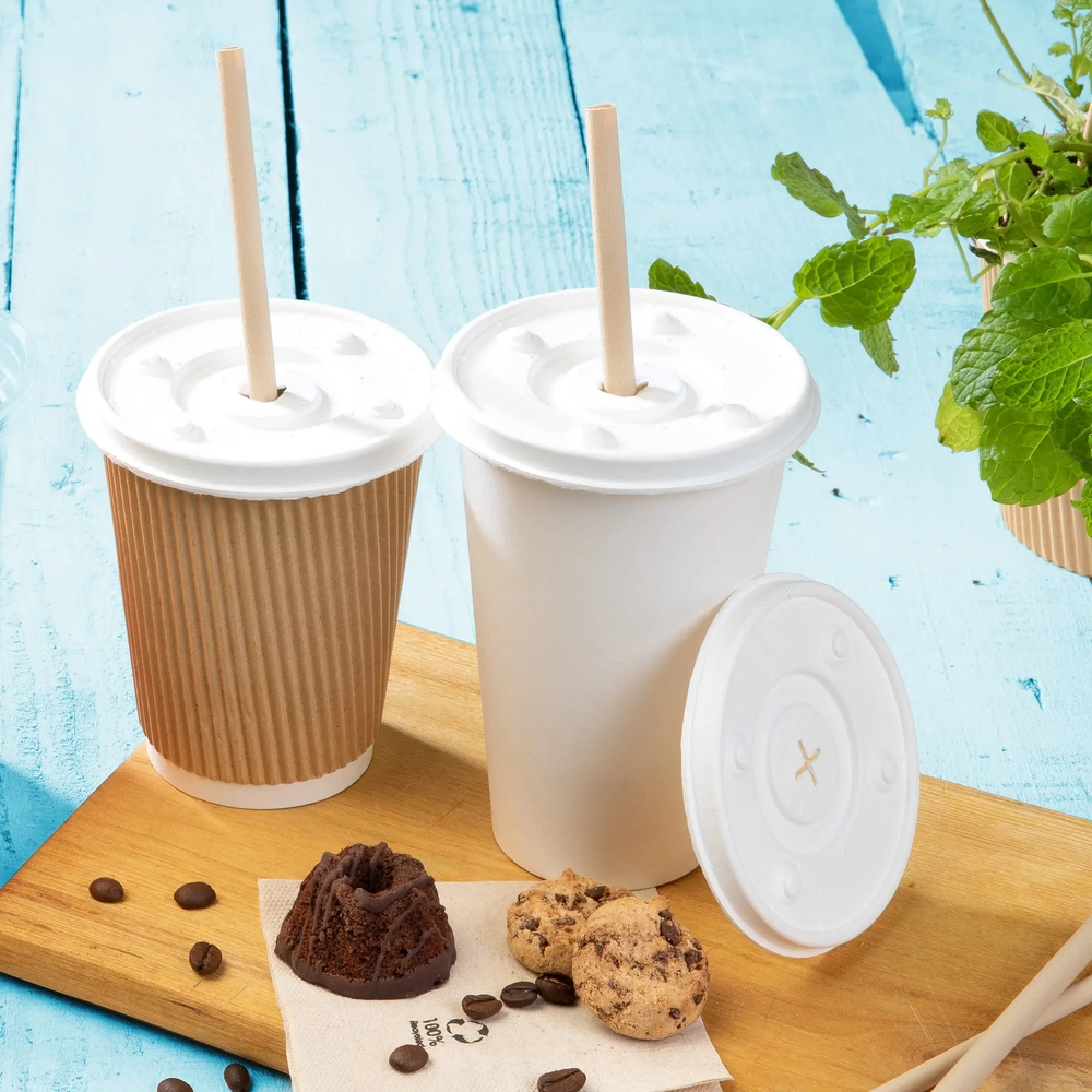 Coperchi in cellulosa con pretaglio per cannuccia per bicchieri cartoncino- D90 - View1