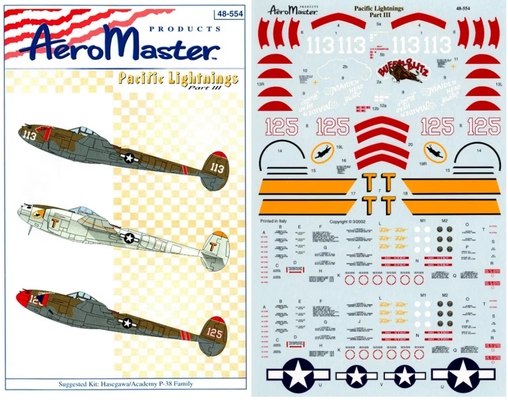 Pacific Lightning P-38 Decals 1/48 - AEROMASTER DECALS 48-554