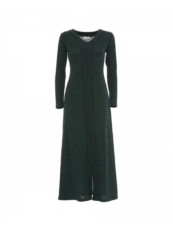 Long solid color dress with V-neck