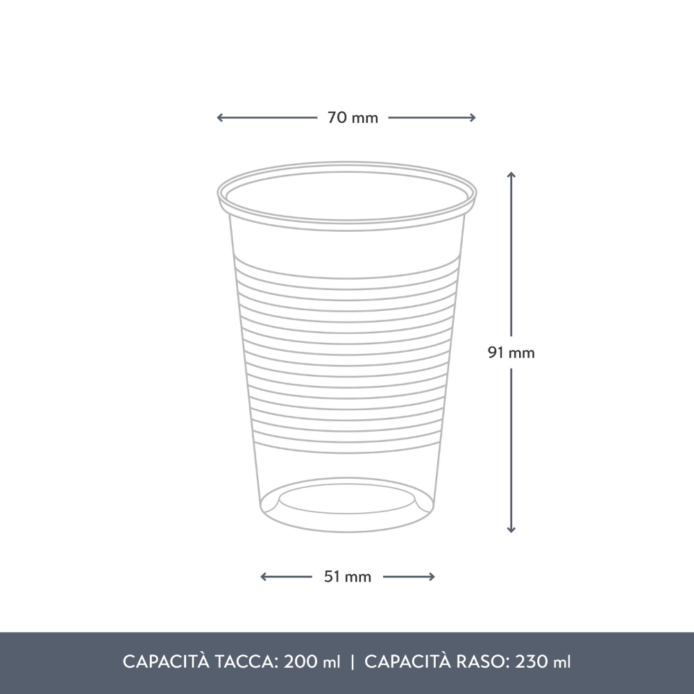 Bicchieri in PLA biodegradabili, tacca CE a 200ml (230ml raso) - SLIM D70 - View2